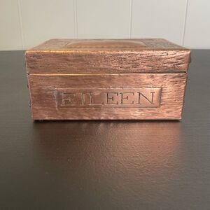Handmade Copper Metal Trinket Vanity Box Inscribed with Eileen 2.75x2x4"